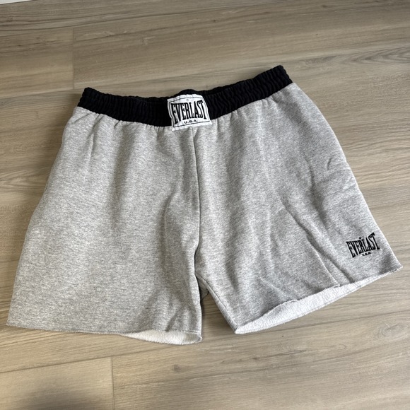 Vintage Everlast USA Men's Sweat Shorts Black Grey Cotton Gym Boxing XL Made USA - Picture 1 of 14